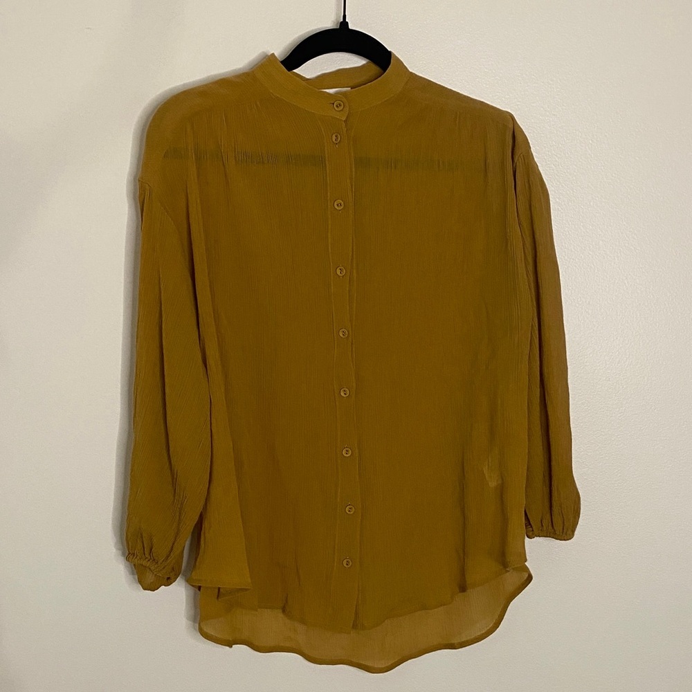 Zimmermann Textured Silk Button Up Mock Next Blouse Mustard Brown size 1 Small